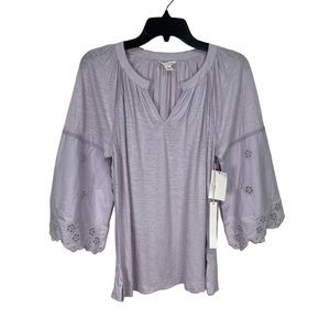 caslon women’s blouse V-neck eyelet 3/4 sleeves top size M Light Purple